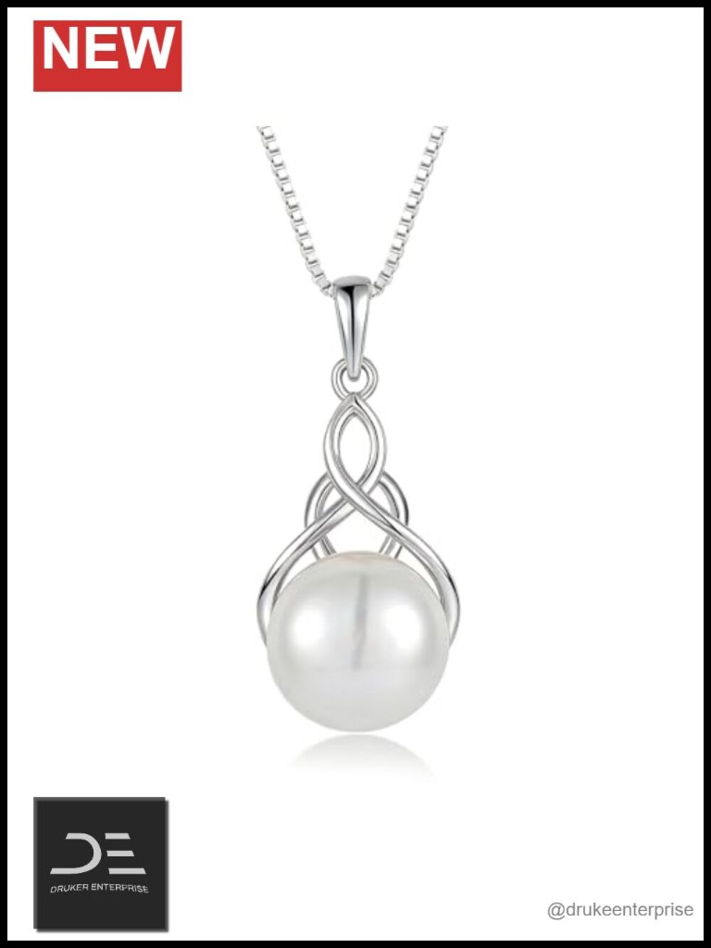 Celtic Knot Freshwater Pearl Necklace, 925 Sterling Silver Plated, 10mm Pearl,